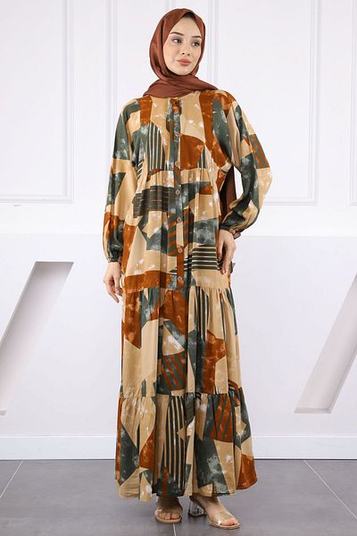 İmajButik Φόρεμα με μισό κουμπί βιζόν