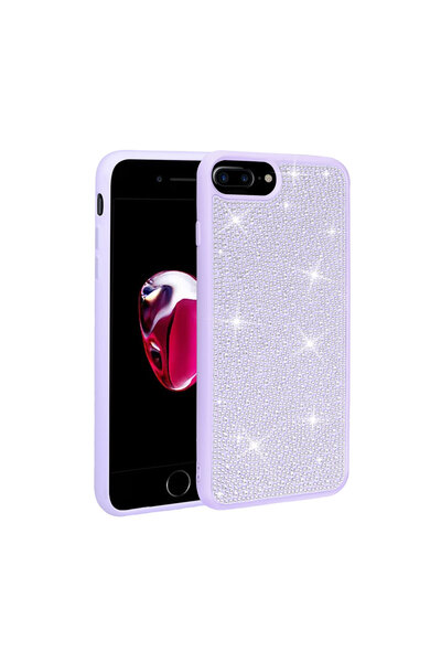 BUTAM BİLİŞİM iPhone 8 Plus Case Shiny Stone Design Ston Cover - Deep Purple
