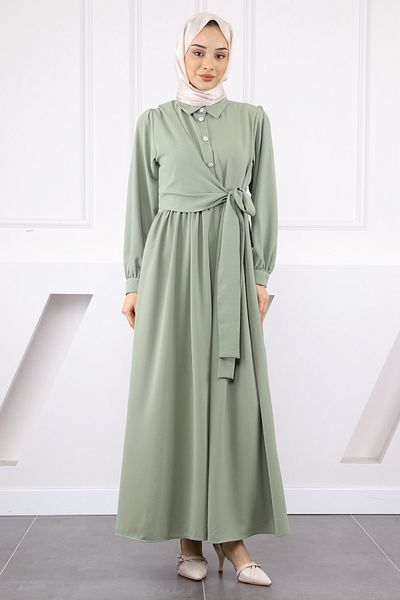 İmajButik Φόρεμα Linda με πλαϊνό δέσιμο χακί