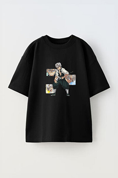 Anetos Tricou Anime Shinazugawa Sanemi Front cu imprimeu Cotton Black supradi...