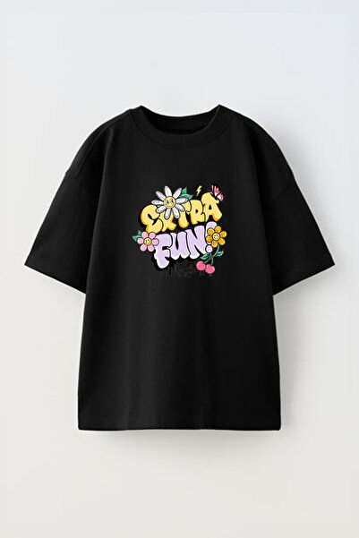 Anetos Μπλουζάκι Extra Fun Pre με τύπωμα Cotton Black oversized