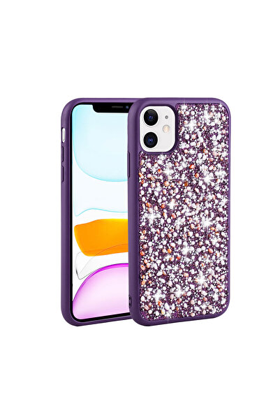 BUTAM BİLİŞİM حافظة Linea بتصميم حجر لامع متوافق مع iPhone 12 - أرجواني غامق