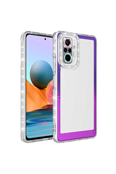 BUTAM BİLİŞİM Redmi Note 10 Pro Case Glitter and Color Transition Design Lens Protection Park Cover - Purple-Pink