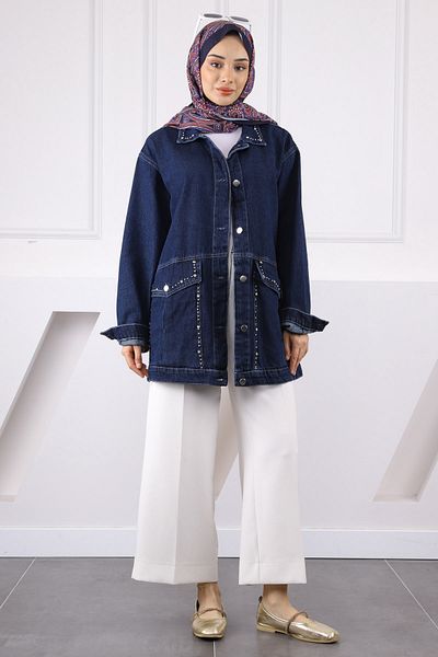 İmajButik Dark Blue Stone Denim Jacket