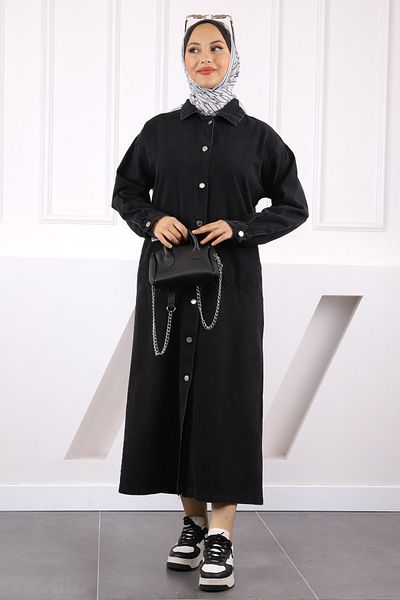 İmajButik Μαύρο τζιν καπάκι με κουμπιά τσέπης