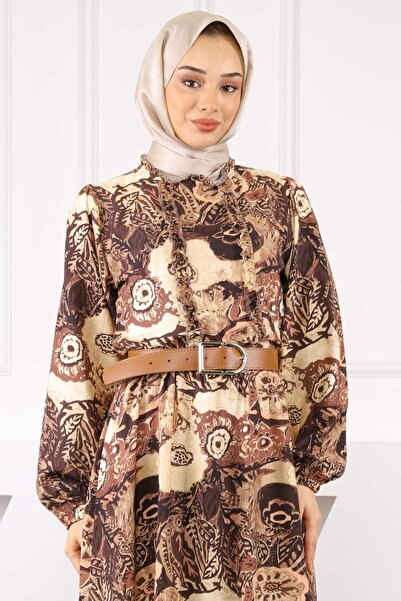 İmajButik Φόρεμα με μοτίβο με ζώνη μέσης βιζόν