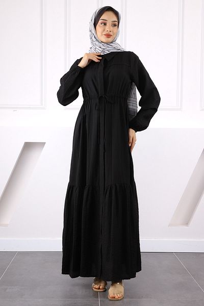 İmajButik Μαύρο φόρεμα με δαντέλα με δέσιμο στη μέση