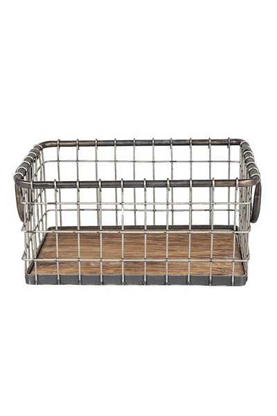 Clayre & Eef Storage Basket Gray Metal Brown Wood 34x24x16 cm