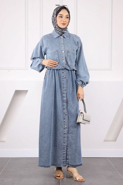 İmajButik Τζιν φόρεμα με μπλε μπουφάν