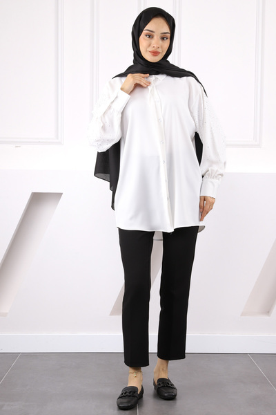 İmajButik Ecru Front Stone Shirt