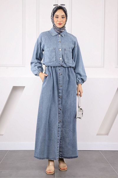 İmajButik Τζιν φόρεμα με μπλε μπουφάν