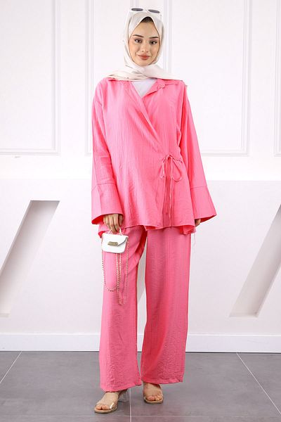 İmajButik Pink Kimono Modal Pants Set