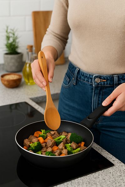 Ülgenev 1 Piece 30 cm Varnished Natural Bamboo Serving Spoon – Large Size, Non-Slip, Ergonomic Wooden Spoon