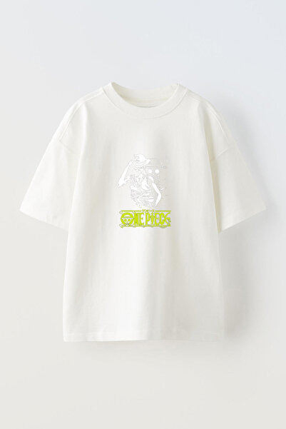 Anetos Tricou Anime One Piece Pre cu imprimeu din bumbac alb supradimensionat