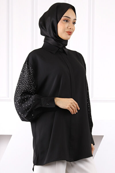 İmajButik Cămașă neagră cu piatră în față