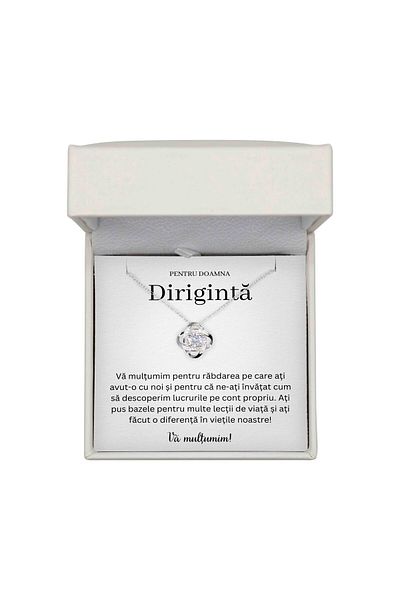 The Jewel Heart Colier Cadou pentru Dirigintă – Argint 925 Rodiat, Cu Mesaj și Cutie LED Premium