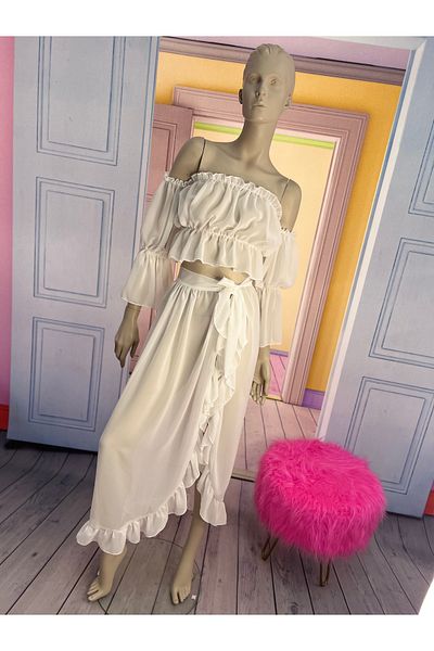 NA ADDESIGN White Pareo Set, Beach Suit, White Chiffon Pareo