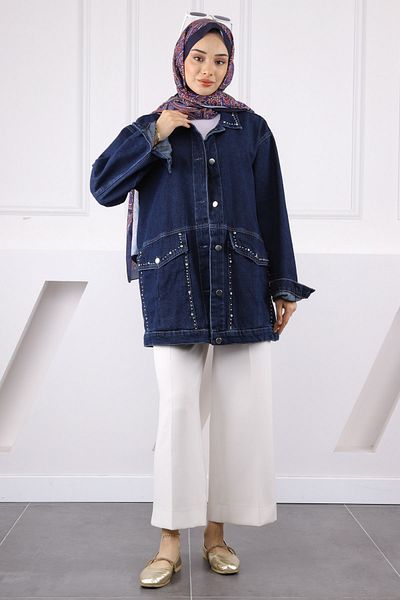 İmajButik Dark Blue Stone Denim Jacket