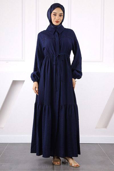 İmajButik Δαντελένιο φόρεμα με μπλε μέση