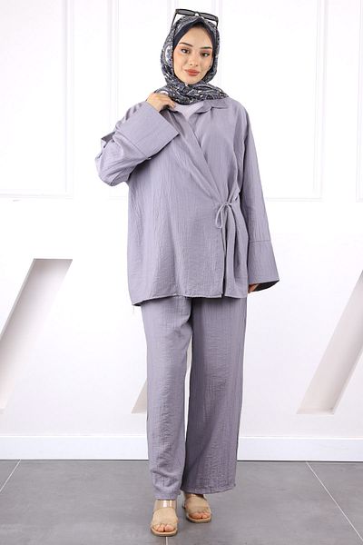 İmajButik Gray Kimono Modal Trouser Suit