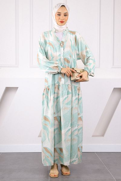 İmajButik Φόρεμα με μοτίβο με μισό κουμπί μέντας
