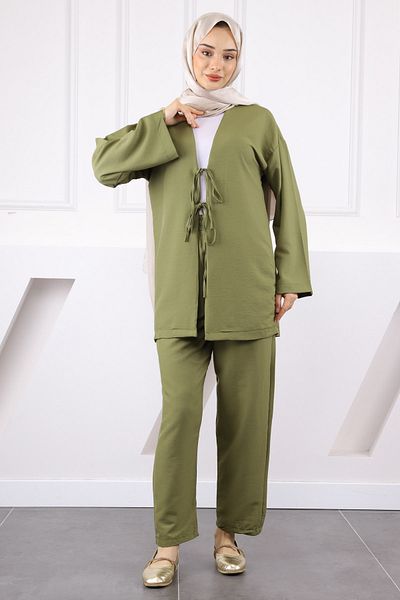 İmajButik Khaki Kimono Pants Modal Suit