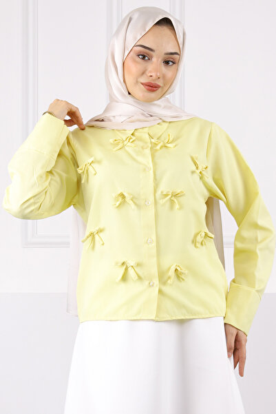 İmajButik Cămașă cu nasturi în față cu fundă galbenă