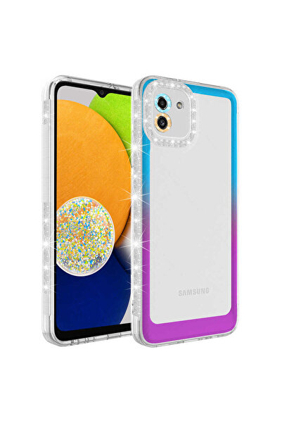 BUTAM BİLİŞİM Galaxy A03 Case Glitter and Color Transition Design Lens Protection Park Cover - Blue-Purple