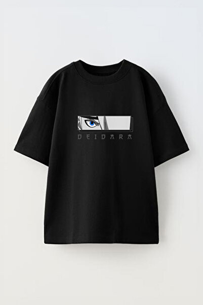 Anetos تي شيرت Deidara Eyes مطبوع من الأمام من القطن باللون الأسود مقاس كبير
