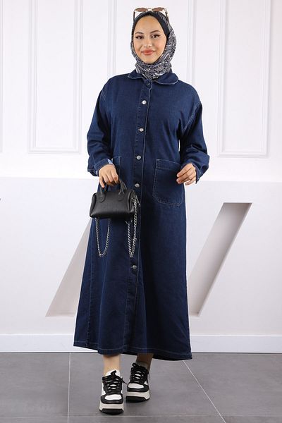 İmajButik Καπέλο τζιν με κουμπιά με τσέπη Navy Blue