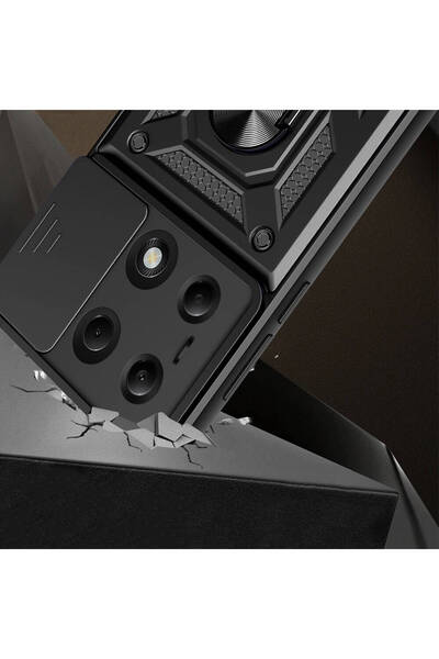BUTAM BİLİŞİM Poco M6 Pro 4g Case Magnetic Stand Camera Protection Btbm Sliding Vega Cover - Blue