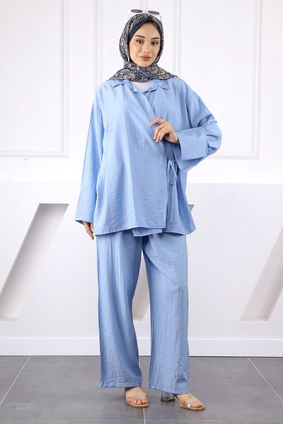İmajButik Blue Kimono Modal Pants Suit