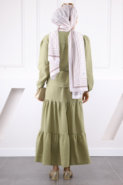 İmajButik Khaki Muslin Shirt Skirt Suit