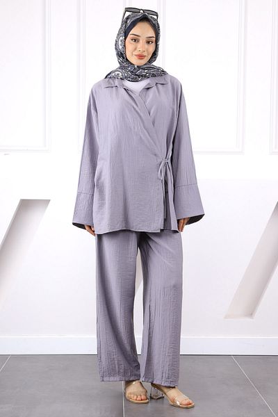 İmajButik Gray Kimono Modal Trouser Suit