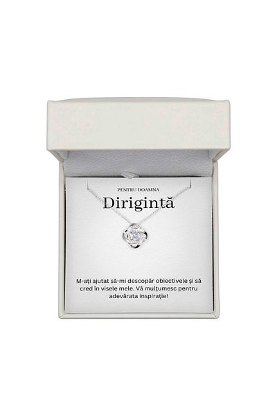 The Jewel Heart Colier Cu Mesaj De Mulțumire – Cadou pentru Dirigintă, Argint 925 Rodiat, Cutie Cu LED