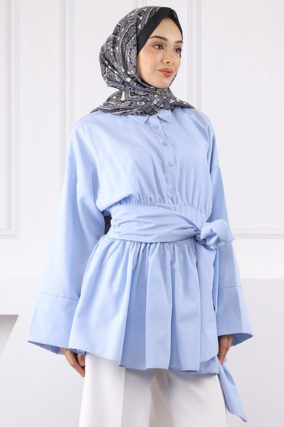 İmajButik Μπλε τουνίκ με δεμένη μέση