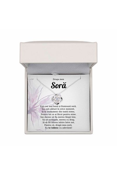 The Jewel Heart Colier Argint 925 Rodiat cu Mesaj pentru Soră – Cutie LED Inclusă