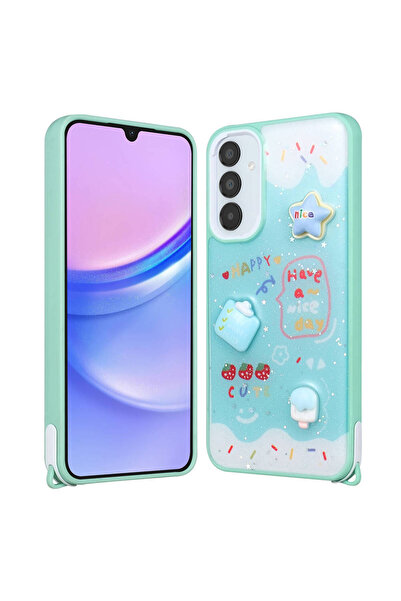 BUTAM BİLİŞİM حافظة هاتف Galaxy A54 ذات مجسمات لامعة ونقشة بارزة - أخضر