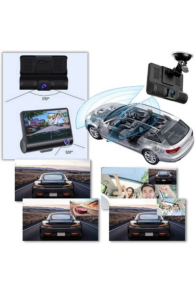 OEM Cameră auto DVR Full HD cu 3 obiective: față, spate și interior pentru supraveghere completă