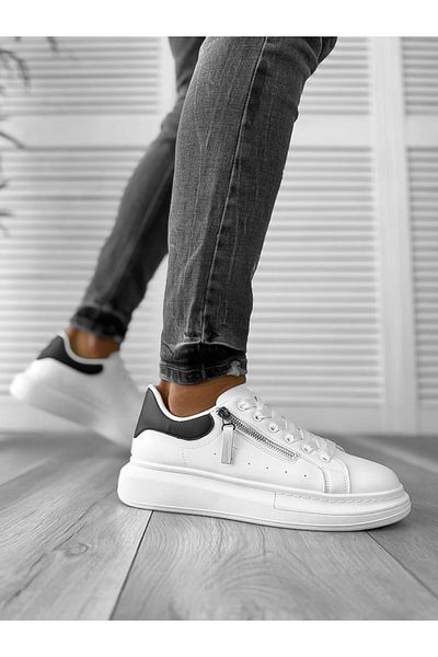 dehaine Men's casual sneakers with decorative zipper, black and white, K05