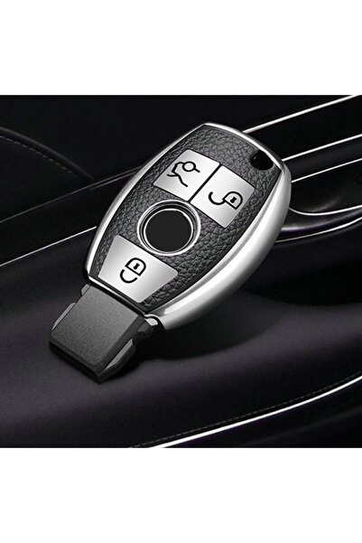 OEM Husă cheie auto pentru Mercedes Benz, cu inserții din piele, 3 butoane, s...