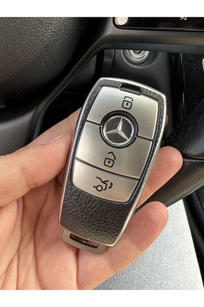 OEM Silver key case with leather inserts for Mercedes W177 W205 W213 W222 G63 X167 A C E S G GLS Class