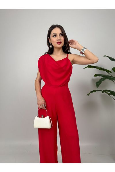GİZONLY Women's Yellow One Shoulder Draped Stylish Jumpsuit