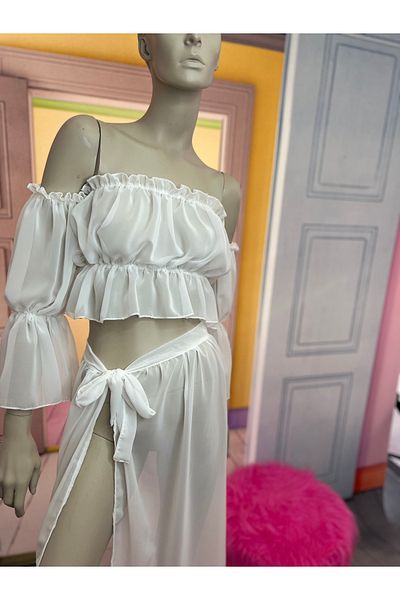 NA ADDESIGN White Pareo Set, White Chiffon Beach Suit