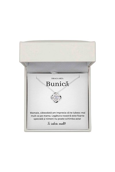 The Jewel Heart Colier Cadou pentru Bunică – Argint 925 Rodiat, Cu Mesaj și Cutie LED