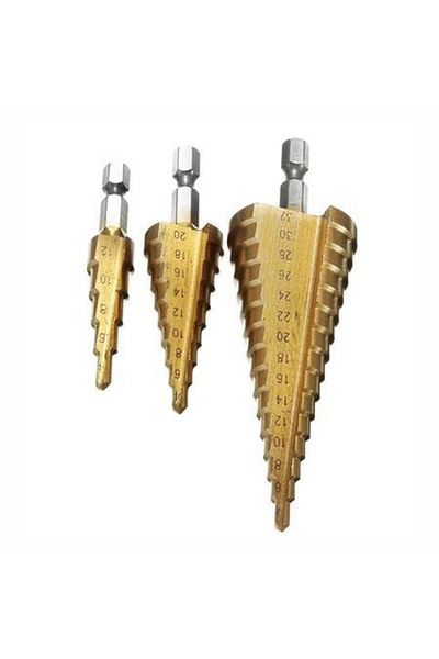 OEM Set of 3 spiral drill bits (stepped) for metal 4-10mm | 4-20mm | 4-32mm
