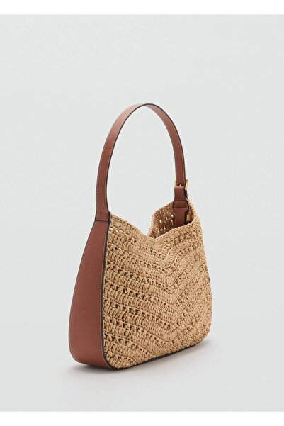 MANGO Woman Doğal lifli omuz çantası