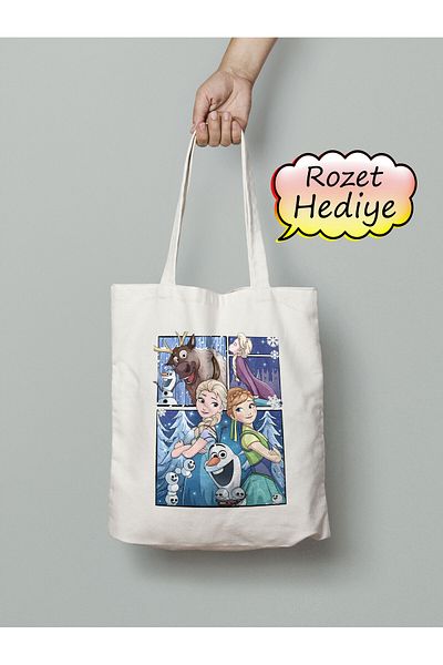 Akumastik Elsa Anna Frozen Cloth Bag 35X40Cm - with Badge Gift