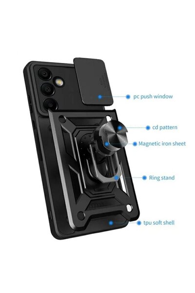 OEM Ultra-resistant Samsung S25 case with sliding camera protection, 360° rotating ring and magnetic ca