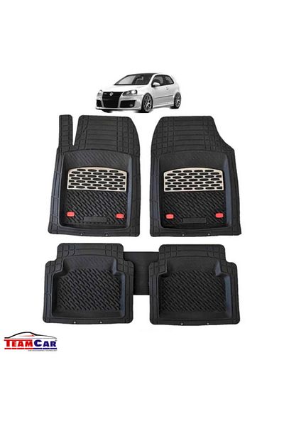 TEAMCAR Car Mats Compatible with Volkswagen Golf 5 TEAMCAR® Black Tray Type, Front-Rear Set Marbled Black